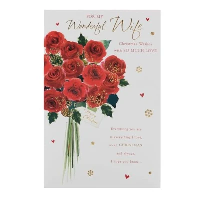 Image of UK Greetings Christmas Card for Wife Red Floral Design