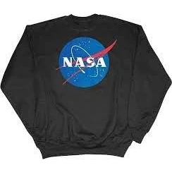 Image of NASA fleece lined black sweatshirt with official logo printed on the front. Available in sizes XS, S, M, L, XL and XXL (Medium)