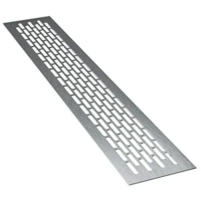 Image of sossai® Aluminium Ventilation Grille Alucratis (Pack of 1) Rectangular Dimensions: 44 x 8 cm Colour: Stainless Steel Brushed