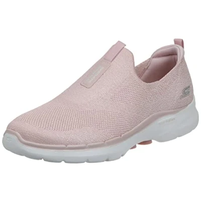 Image of Skechers Women&#039;s Go Walk 6 Glimmering Sneaker, Lt Pink Textile Trim, 3.5 UK