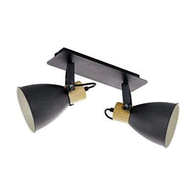 Image of Eglo Coswarth Ceiling Light, 2 Bulb Vintage, Industrial, Retro, Spotlight Made of Steel and Wood, Living Room Lamp in Anthracite, Cream White, Natural, Kitchen Lamp, Spotlights