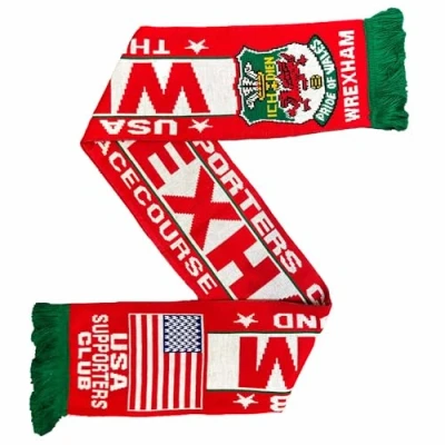 Image of GIFTS 4 ALL New Wrexham Soccer Fans Souvenir Scarf, USA Fan Club Match Day Champions Red Dragons Scarf