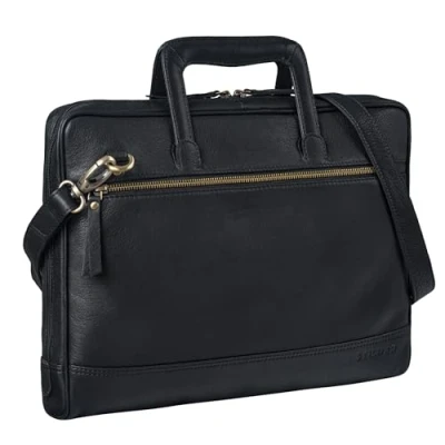 Image of STILORD &#039;Pierce&#039; Leather Laptop Bag with Handle A4 Portfolio Vintage Messenger for 13.3&#039; MacBooks Business Satchel Briefcase Genuine Leather, Colour:Black