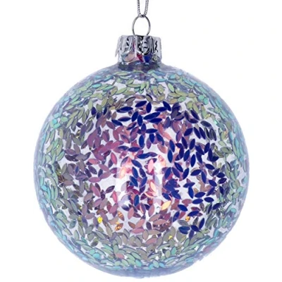 Image of Gisela Graham Lilac, Blue and Pink Sequins Translucent Glass Bauble Hanging Christmas Tree Decoration
