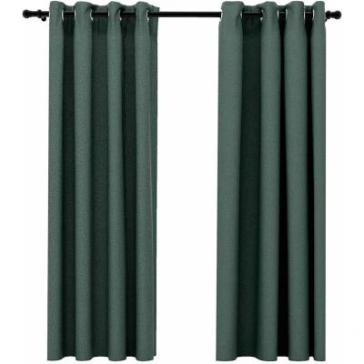 Image of vidaXL Linen Look Blackout Curtains with Grommets 2pcs Green 140x175cm