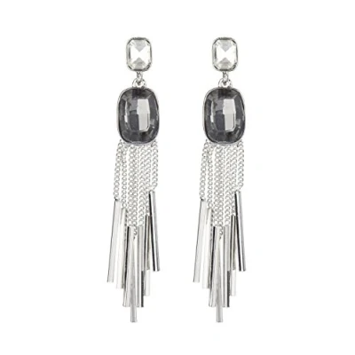Image of Clip On Earrings Silver Plated Tassles With A Black And Clear Stone Blaze by Bello London