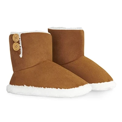 Image of DUNLOP Womens Slippers, Warm Faux Sheepskin Slipper Bootie with Memory Foam (Brown, 5 UK)
