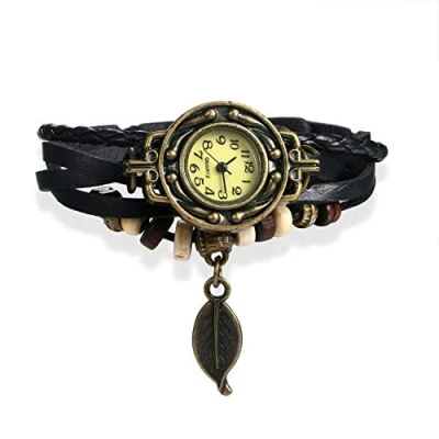 Image of JewelryWe Women Quartz Fashion Weave Wrap Around Leather Bracelet Wrist Watch