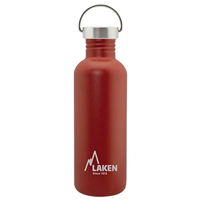 Image of LAKEN Unisex Adult Heavy Duty Stainless Steel Bottle 1 Litre Red with Vintage Lid