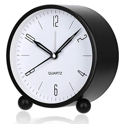 Image of Alarm Clock, Non Ticking Analog Clocks with Warm Night Light, Bedside Clock Silent Battery Powered, Simple Stylish Design for Desk Bedroom (Black))