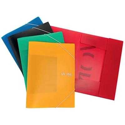 Image of VON Leitz 30071099 Pack of 5 A4 Folder with Elastic Closure, PP Folder, for 150 Sheets, Silver Print, Lightweight School and Home, Multicoloured,
