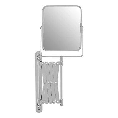 Image of Premier Housewares Extendable Wall Mirror, Bathroom, Shaving, Chrome Iron, Square Silver