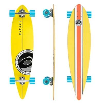 Image of Osprey Pintail Longboard, 40inch Complete Skateboard,7 Ply Canadian Maple, for Kids Adults and Beginners, Stripe, Multiple Colours