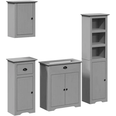 Image of vidaXL 4 Piece Bathroom Furniture Set BODO Grey Solid Wood Pine