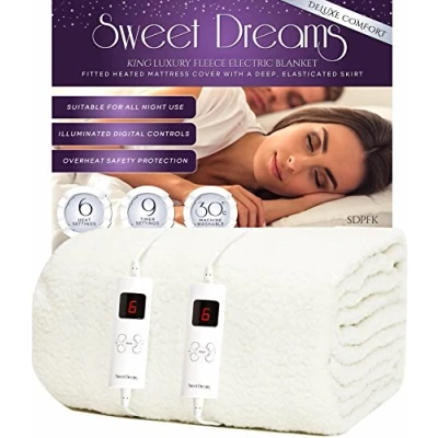 Image of Sweet Dreams Electric Blanket King Size Dual Controls Luxury Bed Fleece Heated Mattress Cover, Machine Washable Underblanket Overheat Protection (King Size)