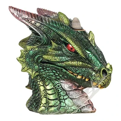 Image of Large Green Dragon Head Backflow Incense Burner 15cm x 9.5cm (1 Pc.) Unique &amp; Eye Catching Design Enhance Relaxation Meditation Ideal for Artistic Home Decor