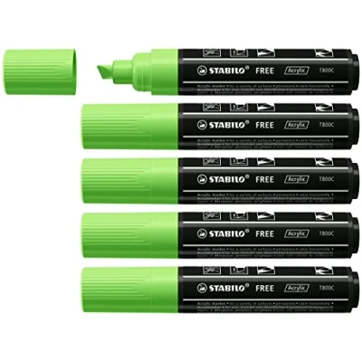 Image of Acrylic Marker STABILO FREE T800C 2 3 mm Bullet Tip Box of 5 Light Green