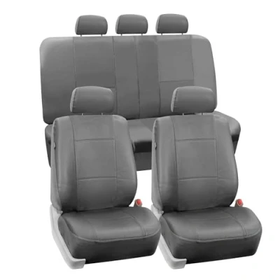 Image of FH GROUP PU002 1115 Classic Exquisite Leather Car Seat Covers Airbag Compatible And Split Bench Solid Grey