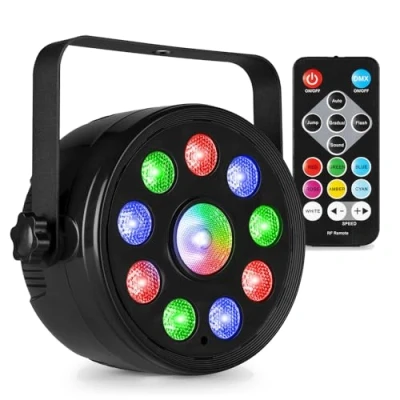 Image of Fuzzix PLF15 LED Party par can Light, 9x 2W LEDs &amp; 6W RGB 3 in 1 LED, Disco Sound Activated DJ Auto DMX Modes, Portable Stage Lighting