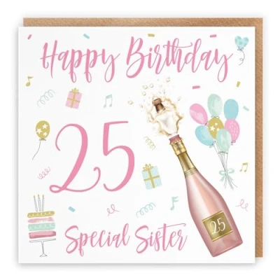 Image of Hunts England Sister 25th Birthday Card Happy Special 25 Champagne Collection