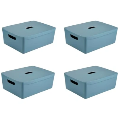 Image of Inabox storage box Bonus Pack 4 x 19L Cactus Blue with lid, boxes lids, Plastic BPA free, Bedroom, Laundry, Home &amp; Office, W 33.5cm L 43.5cm H 16.5cm
