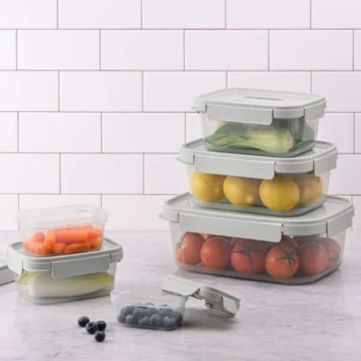 Image of LocknLock NestnLock Stackable Food Storage Containers 5pc set 230ml / 500ml 920ml 1.6L 2.7L, Sage Green