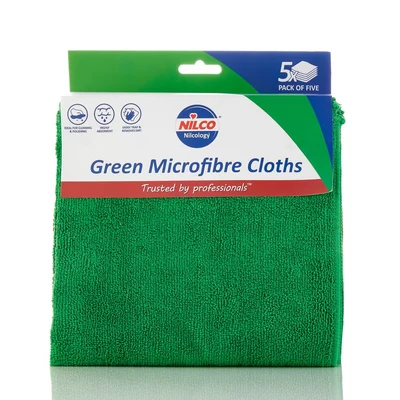 Image of Nilco Microfibre Cloths Green, 5 Pack, Soft, Non Abrasive &amp; Highly Absorbent Cleaning for Streak Free Shine on All Surfaces