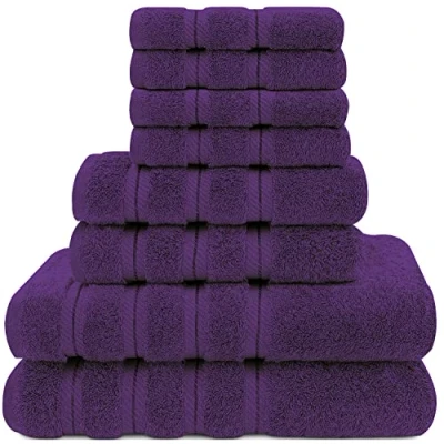 Image of ZZZMRH Luxury Quality 8 Pc Set Purple Towel 100% Combed Cotton 650 GSM Towels 2 Bath Towels, Hand 4 Wash cloths, Highly Absorbable bale Sets