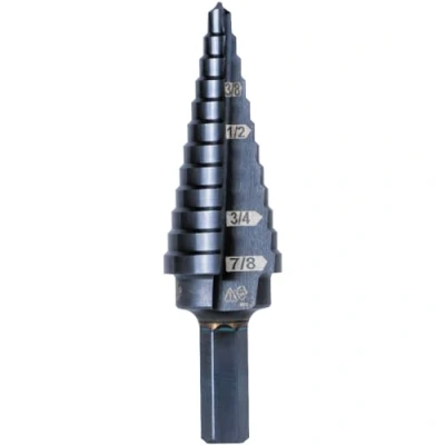 Image of Klein Tools KTSB14 Step Drill Bit #14 Double Fluted, 3/16 to 7/8 Inch with Easy Read Markings and Targets, 3/8 Hex Shank