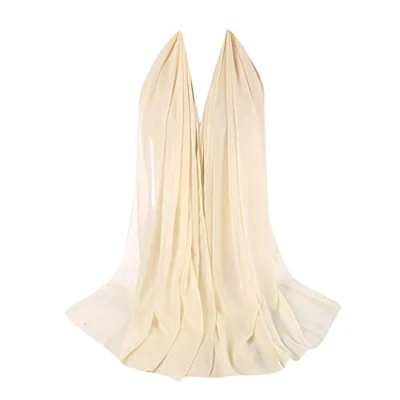 Image of Ladies Chiffon Oversized Plain Scarf Women Quality Large Maxi Hijab Shawl (Cream)