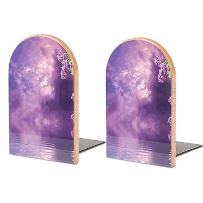 Image of Fantasy Sky Wooden Book Ends Non Slip Stand Holder Bookshelf Bookends For Shelves Home Office Decor