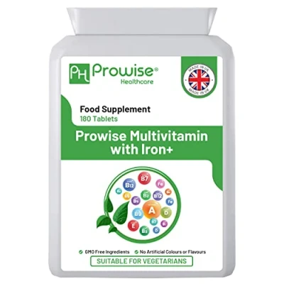 Image of Multivitamin with Iron 180 Tablets (6 Months Dose) Immune Support One A Day Multivitamins for Men &amp; Women UK Manufactured to GMP Guaranteed Quality Vegetarian by Prowise