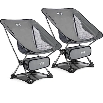 Image of Trail Hawk Lightweight Camping Chair Portable Compact Ultralight Folding Seat with Ground Mat and Bag (Grey 2x Chairs)