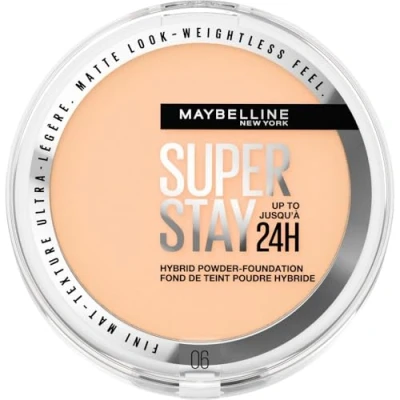 Image of Maybelline Powder Foundation, Long lasting 24H Wear, Medium to Full Coverage, Transfer, Water &amp; Sweat Resistant, SuperStay Hybrid 06