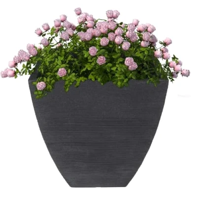 Image of GEEZY Large Flower Pots Ribbed Pattern Anthracite, Square, Lightweight &amp; Weatherproof Indoor Outdoor Use for Flowers Plants Garden and Planters Home, Patio