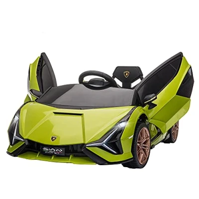 Image of HOMCOM Lamborghini Sian Licensed 12V Kids Electric Ride On Car 2 Motors Toy with Remote Control Music Lights MP3 for 3 5 Years Green