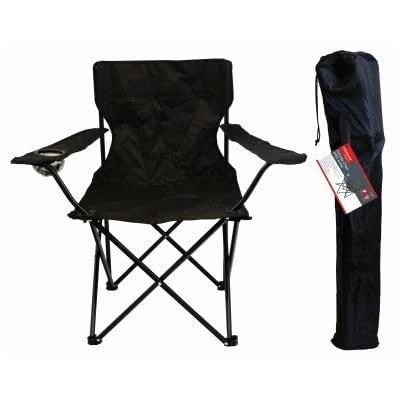 Image of Eyesome Camping Folding Chair in Black Lightweight with 600D Polyester Heavy Duty Steel Frame Arm Cup Holder Portable for Outdoor Picnic Beach Garden Party