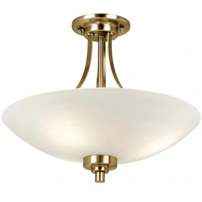 Image of Kaden Decorative Antique Brass Finish E27 LED Compatible Semi Flush Ceiling Light with White Lined Painted Shade