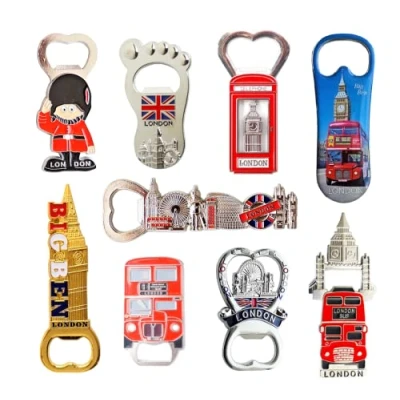 Image of Set of 9 Famous UK England London Icons Bottle Opener Fridge Magnets