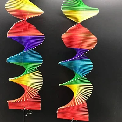 Image of HpLive 2pcs Colourful Spiral Chimes, Twisted Rainbow Wind Chime, for Kindergarten Garden Home Onament Hanging Decoration