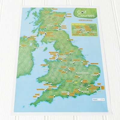 Image of Maps International UK Golf Courses Collect and Scratch Off Travel Map Great Gift for Golfers 29 x 42cm