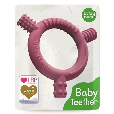 Image of Baby Nom ® Teething Toys for 3 Months and Up Food Grade Silicone Teether, Ring Sensory Development, Freezer Friendly, Berry