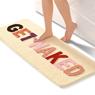 Image of QJHOMO Beige Bathroom Rug Colourful Bath Mat Non Slip Washable Fun Soft Microfibre Shower Absorbent 45 x 120 cm