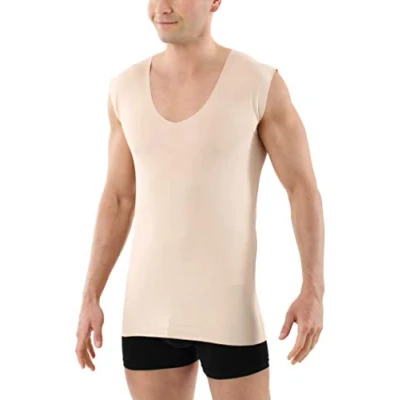 Image of ALBERT KREUZ Men&#039;s Laser Cut Invisible Seamless deep v Neck Undershirt Sleeveless Stretch Cotton Nude M