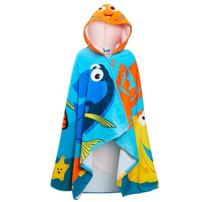Image of Disney Finding Nemo Hooded Towel 100% Cotton Kids Dress Up Poncho Beach Bath Swimming Wrap