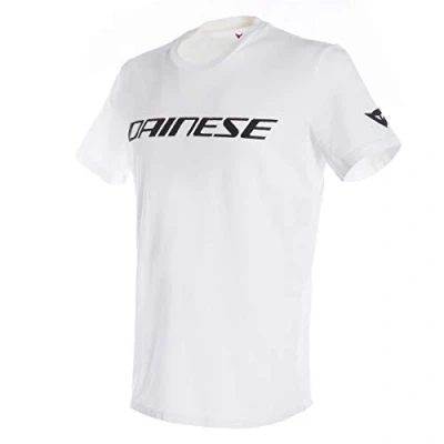 Image of Dainese T Shirt, Men&#039;s Short Sleeve 100% Cotton, Adult Shirt with Logo, Soft and Cool, Classic Style Motorbike Jersey, Durable Print, White/Black