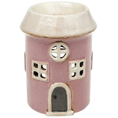 Image of Shudehill Giftware Village Pottery Round Pink House Ceramic Tealight Holder and Warmer Wax Melts Oil