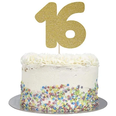 Image of Large Number 16 Glitter Cake Topper (Gold Glitter)