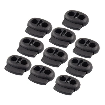Image of Cord Locks, 50 Pcs Black Plastic Toggles Lock Ends Double Holes Toggle Stoppers for Drawstrings, Shoelaces, Bags, Clothing (Black B)
