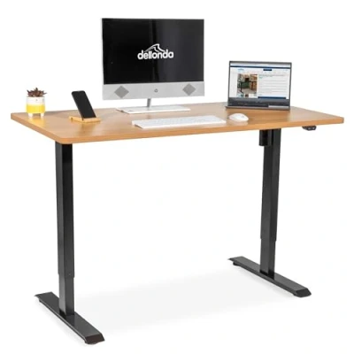 Image of Dellonda Oak Electric Height Adjustable Standing Desk, Office Quiet &amp; Fast 1400 x 700mm DH242
